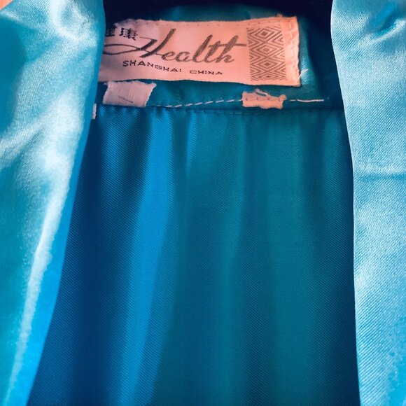 Vintage Blue Satin 5-Claw Dragon Embroidered Kimono Robe Pockets For Men Women - Picture 13 of 13